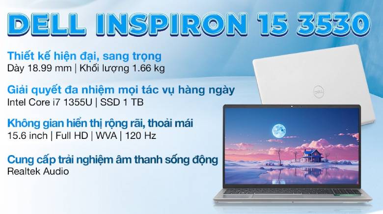 Laptop Dell Inspiron 15 3530 - N3530-i7U161W11SLU-BL