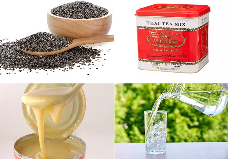 Cách làm trà sữa hạt chia bằng trà thái đỏ gồm các nguyên liệu sau