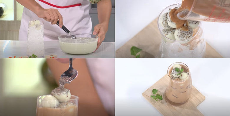 Cách làm trà sữa hạt chia với thạch kem hạt chia khi hoàn thành