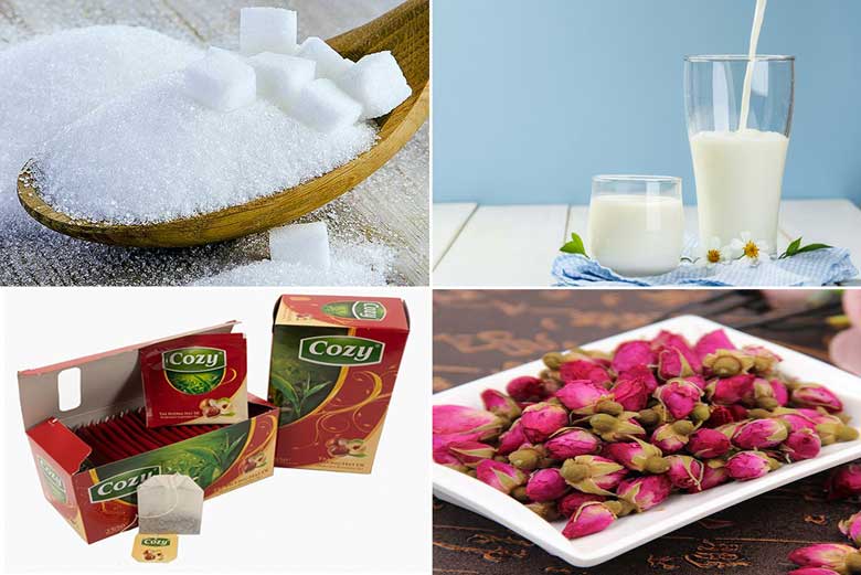 Cách làm trà sữa hoa hồng chuẩn bị nguyên liệu