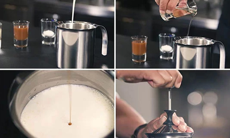 Cách đánh kem machiato bằng cây đánh bọt cà phê