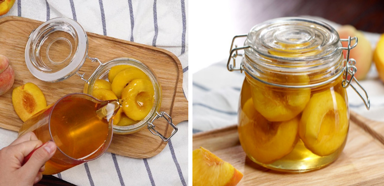 Cách pha trà đào mật ong ấm áp: Đào ngâm hoàn thành