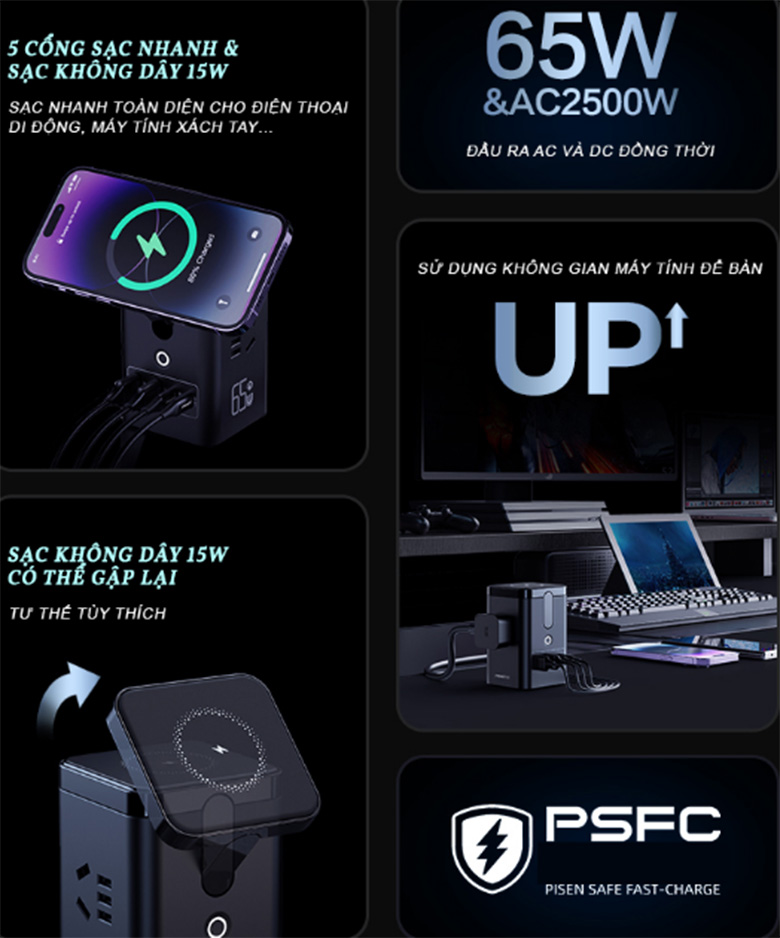 Sạc không dây MagSafe - Trạm sạc để bàn PISEN PRO Desktop MagStation KF25 - Black Warrior