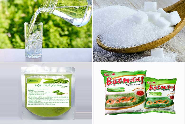 Cách làm trân châu trà xanh từ bột năng cần các nguyên liệu làm sau