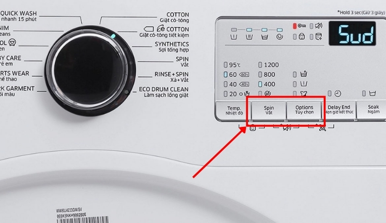 Cách test lỗi máy giặt Samsung cửa ngang thao tác trên bảng điều khiển