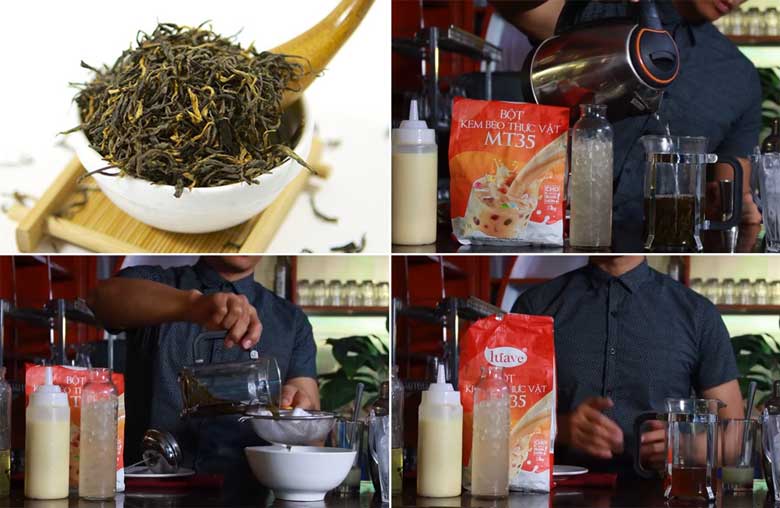Cách pha trà sữa vị dâu cần ủ lục trà