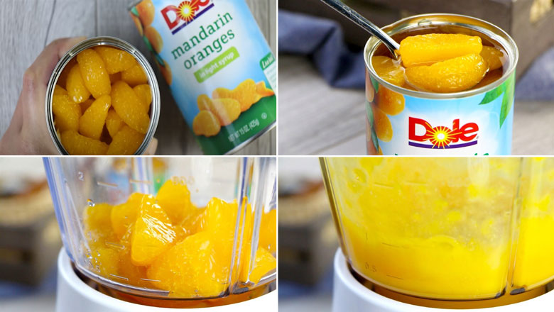 Cách làm trà sữa trái cây vị cam cần xay nhuyễn cam Mandarin Dole trong hộp