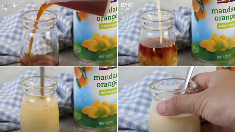 Cách làm trà sữa trái cây vị cam tỷ lệ pha hồng trà với kem béo