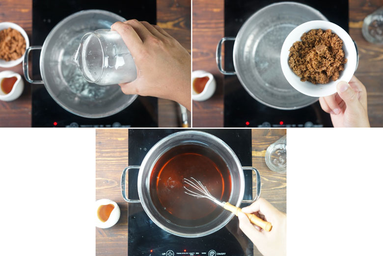 Cách làm trân châu hoàng kim thực hiện việc đun nước đường nâu