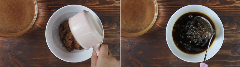 Cách luộc trân châu hoàng kim luộc chín ngâm với nước đường nâu