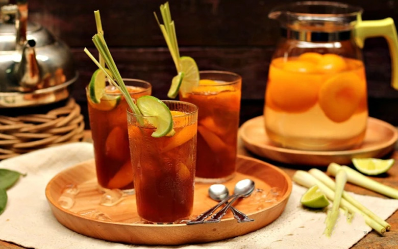 Cách làm trà chanh đào sả: thành phẩm