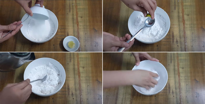 Nhào bột trong cách làm trân châu tại nhà màu trắng