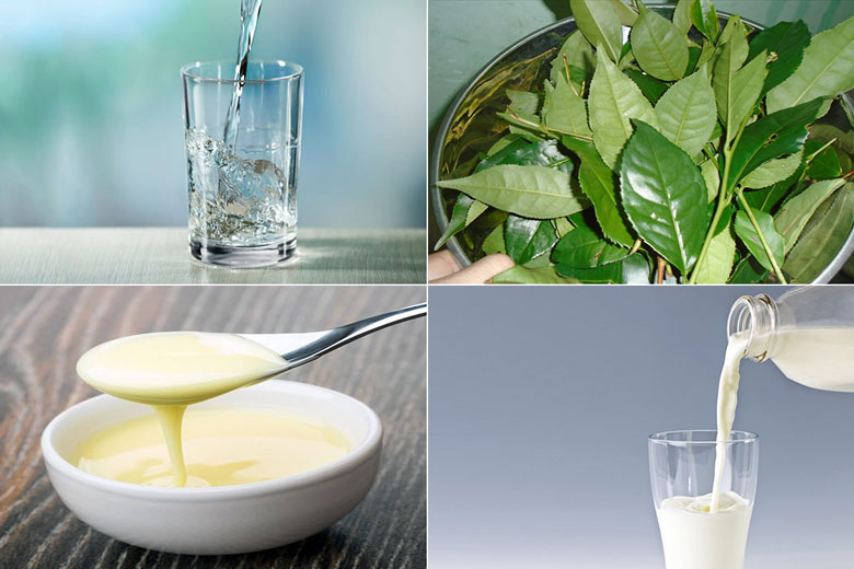 Cách làm trà sữa bằng lá chè xanh dùng các nguyên liệu sau