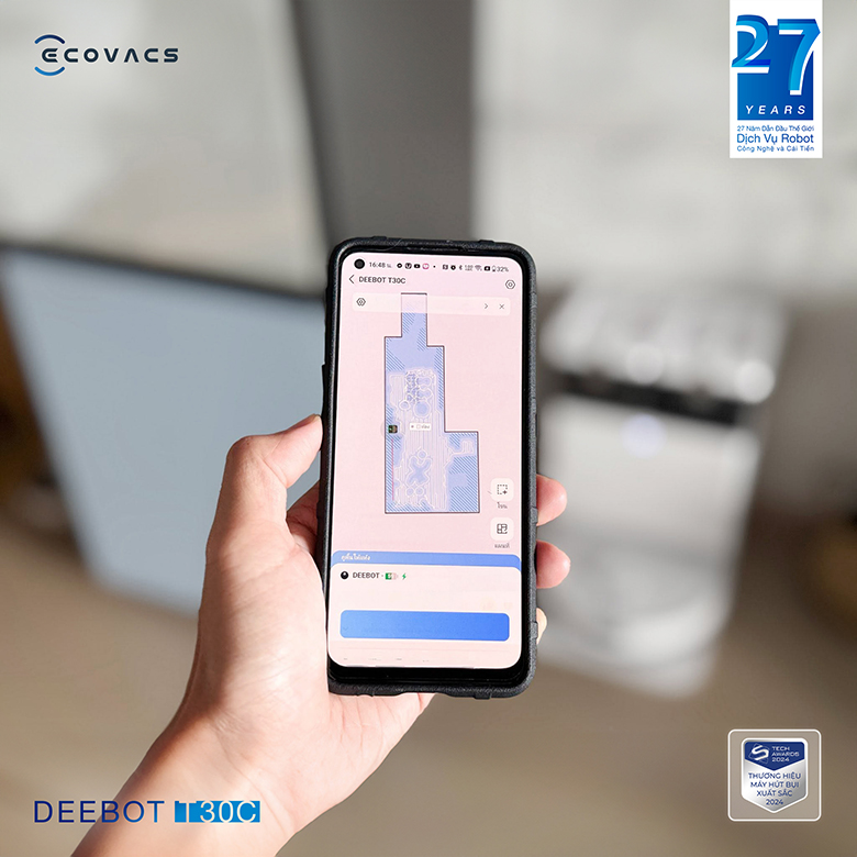 Robot hút bụi lau nhà Ecovacs T30C - Trắng điều khiển qua ứng dụng