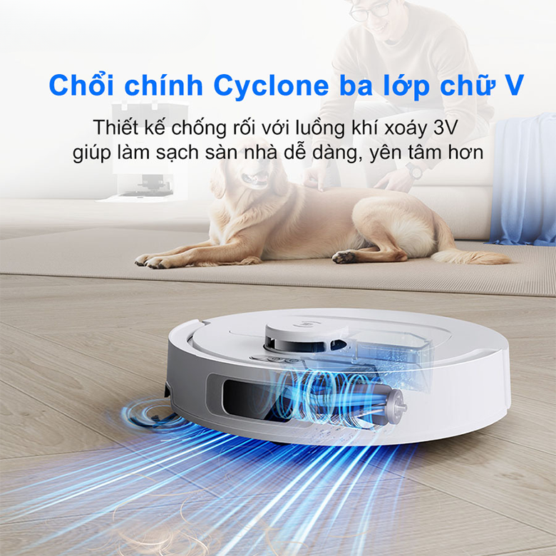 Robot hút bụi lau nhà Ecovacs T30C - Trắng có chổi chính chữ V
