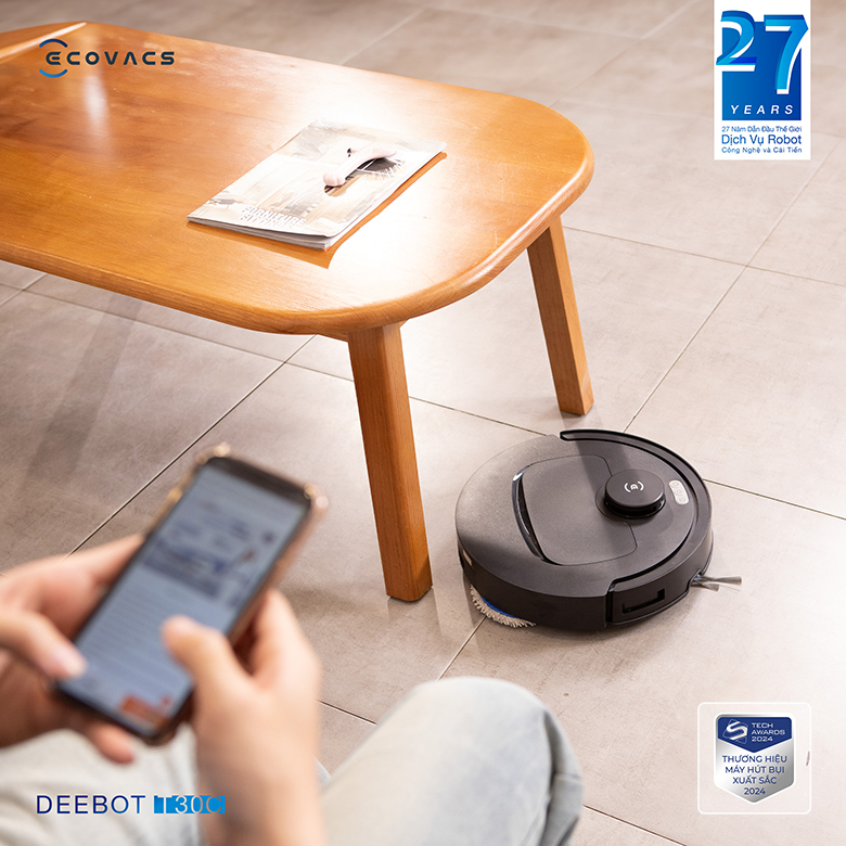 Robot hút bụi lau nhà Ecovacs T30C - Đen điều khiển qua ứng dụng