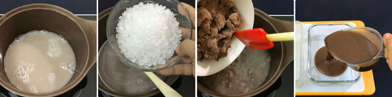 Cách làm thạch rau câu matcha đậu đỏ: Đổ khuôn lớp thạch đậu đỏ