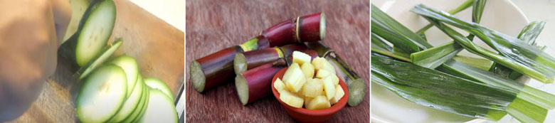 Thực hiện làm trà sữa bí đao tiếp theo sơ chế các nguyên liệu: bí đao, mía, lá dứa