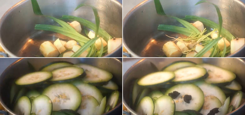 Thực hiện làm trà sữa bí đao cho các nguyên liệu nấu trà bí đao vào nồi nấu