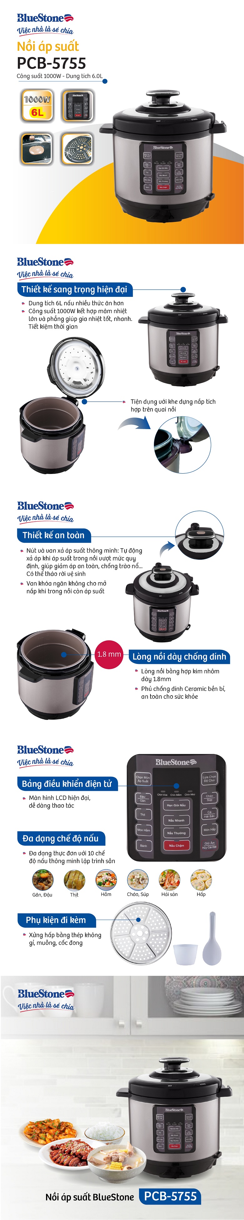 Thông tin sản phẩm -Nồi áp suất Bluestone 6L PCB5755