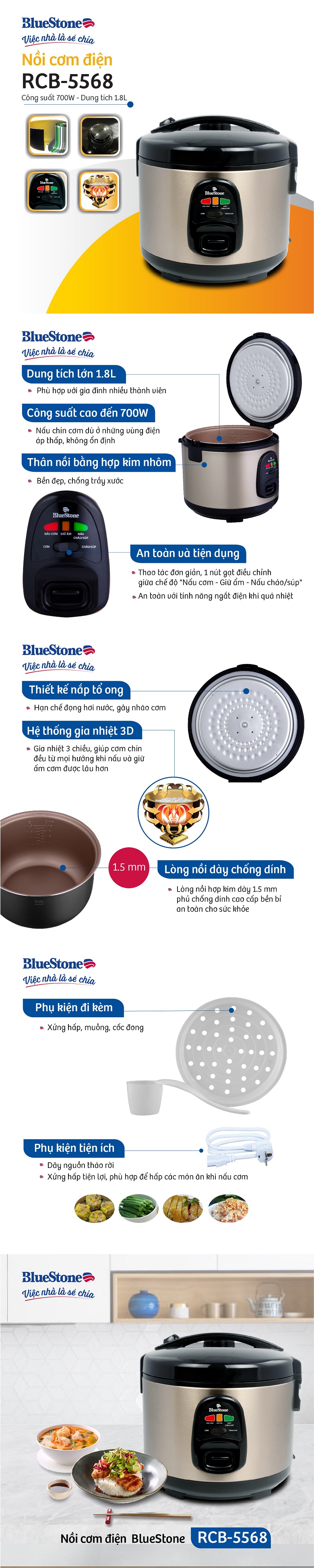 Thông tin sản phẩm-Nồi cơm điện Bluestone RCB-5568 1.8 lít