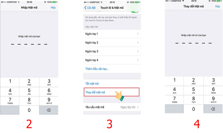Cách đổi mật khẩu điện thoại iPhone bước 2+3+4