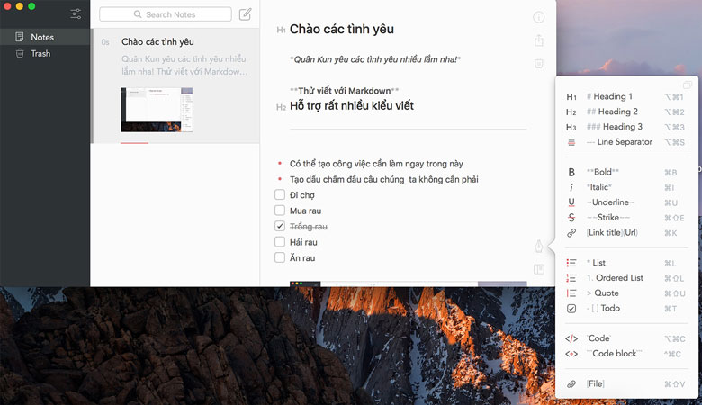 Bear phần mềm ghi chú công việc trên máy tính
