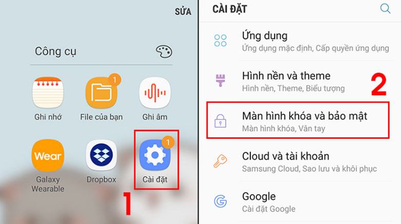 Cách đổi mật khẩu điện thoại Samsung bước 1