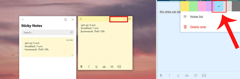 Cách note trên máy tính win 10 đổi màu nền ghi chú