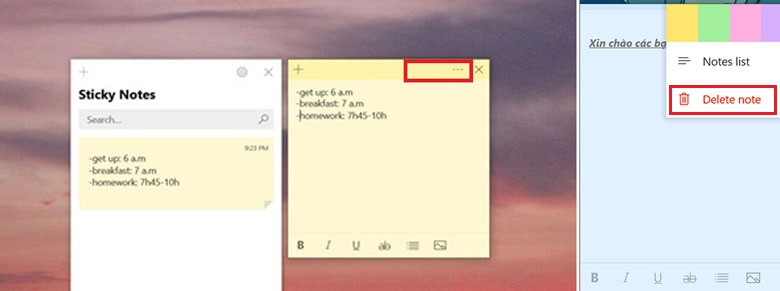 Cách làm note trên màn hình máy tính win 10 xoá ghi chú