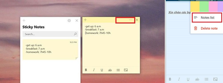 Cách làm ghi chú trên màn hình máy tính win 10 xem toàn bộ danh sạch ghi chú