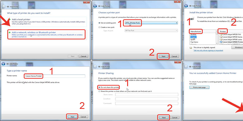 Kết nối máy in với laptop qua wifi win 7 thực hiện sang bước tiếp theo