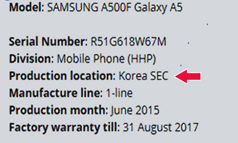 cách kiểm tra xuất xứ điện thoại Samsung bằng imei.info kết quả