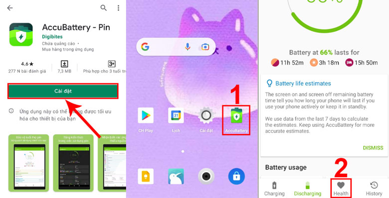 Cách kiểm tra pin điện thoại với ứng dụng AccuBattery bước 1+2