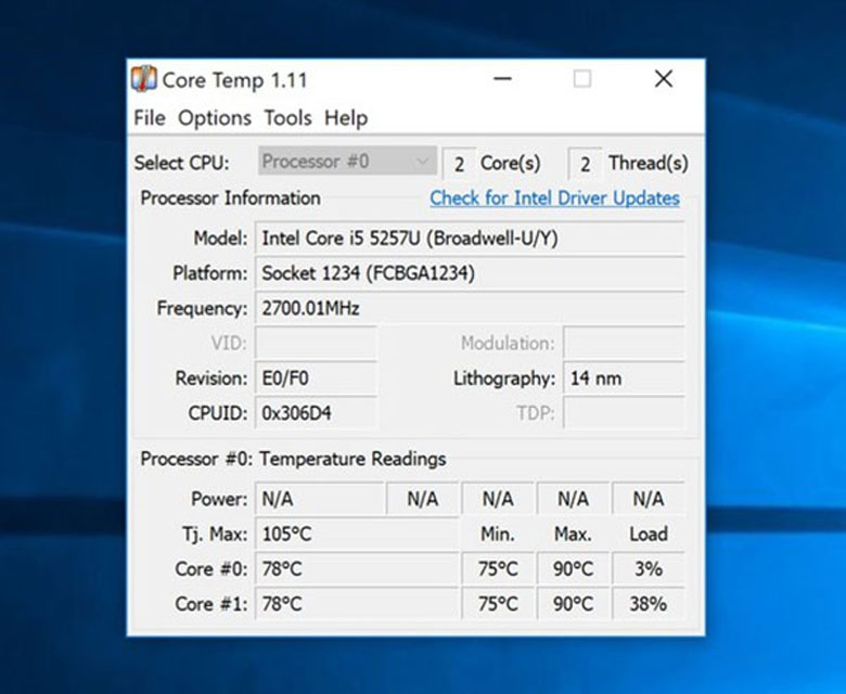 Core Temp phần mềm đo nhiệt độ laptop