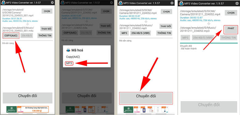 chuyển đổi video sang mp3 trên điện thoại bước 4+5