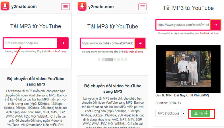 chuyển đổi video sang mp3 trên điện thoại bằng website y2mate.com