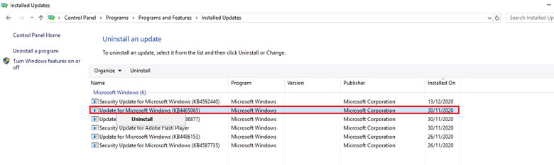 Gỡ bản cập nhật Win 10 dùng Control Panel và vào bạn cập nhật bạn muốn gỡ