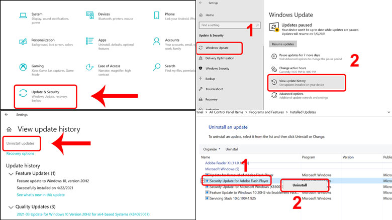 Gỡ bản cập nhật Win 10 bằng Settings