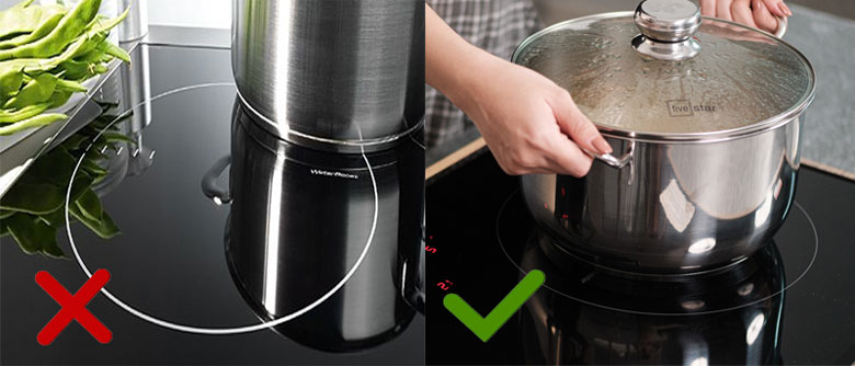 Bếp từ Kangaroo báo lỗi E0 do đặt nồi sai vị trí vùng nấu