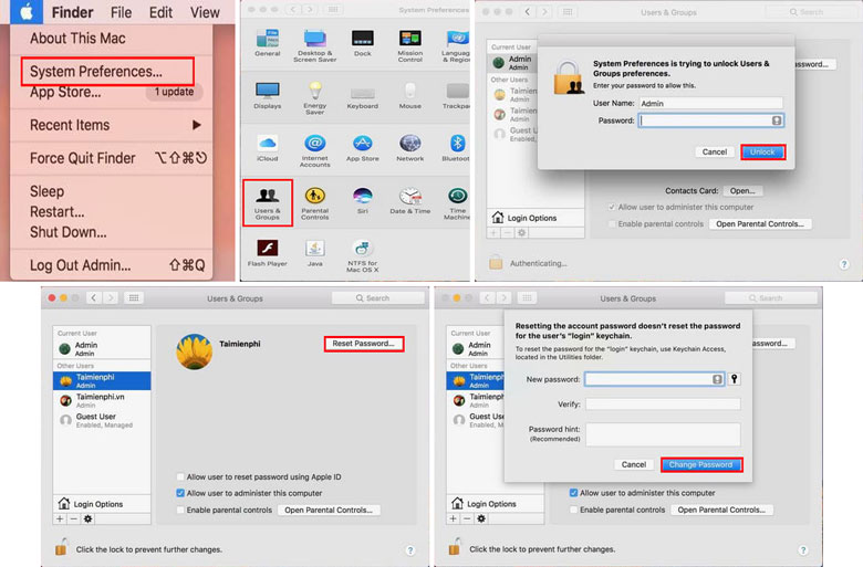 Cách lấy lại mật khẩu MacBook qua admin khác