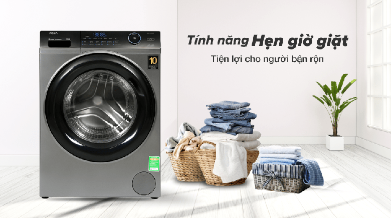 Hẹn giờ giặt -Máy giặt Aqua Inverter 10 kg AQD-A1000G S lồng ngang
