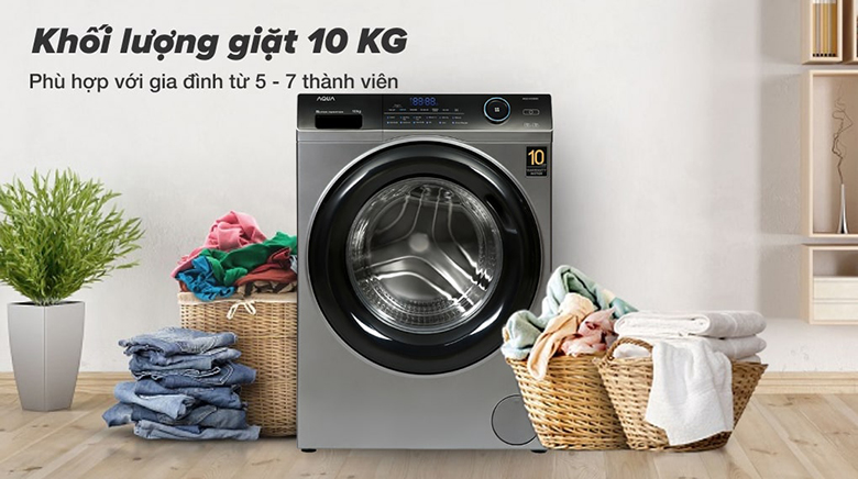 Khối lượng giặt-Máy giặt Aqua Inverter 10 kg AQD-A1000G S lồng ngang
