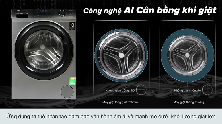 Công nghệ cân bằng AI DBT -Máy giặt Aqua Inverter 10 kg AQD-A1000G S lồng ngang