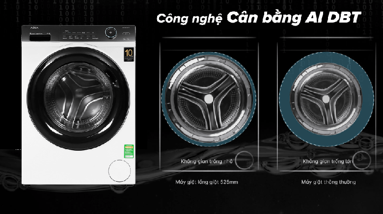 Công nghệ cân bằng AI DBT -Máy giặt Aqua Inverter 10 kg AQD-A1000G W lồng ngang