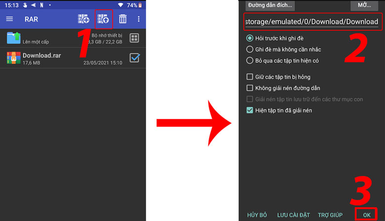 Cách giải nén file trên điện thoại Android bằng RAR bước 3