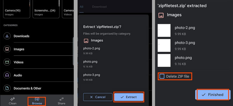 Cách giải nén file trên điện thoại Android bằng ứng dụng Files by Google bước 2+3+4