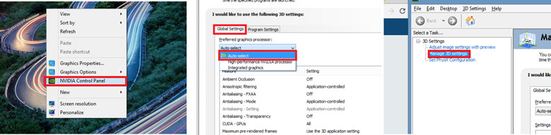 Cách kích hoạt card màn hình rời trên laptop vào mục "Tab Manager 3D settings"
