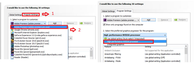 Cách kích hoạt Card màn hình rời trên laptop vào mục "Tab Manager 3D settings" và tích chọn các mục phù hợp