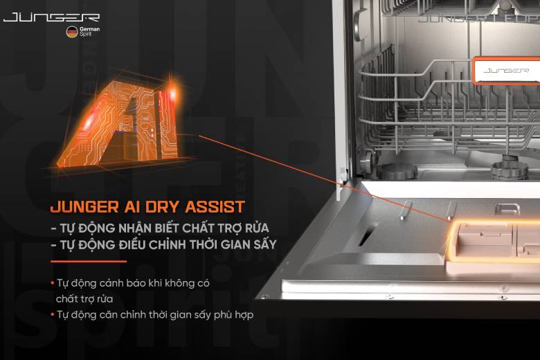 Máy rửa bát Junger Leopard DWJ-133-MS - Công nghệ Junger AI Dry Assist